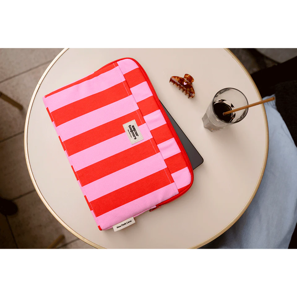 Housse d'ordinateur - Rayures rose et rouge