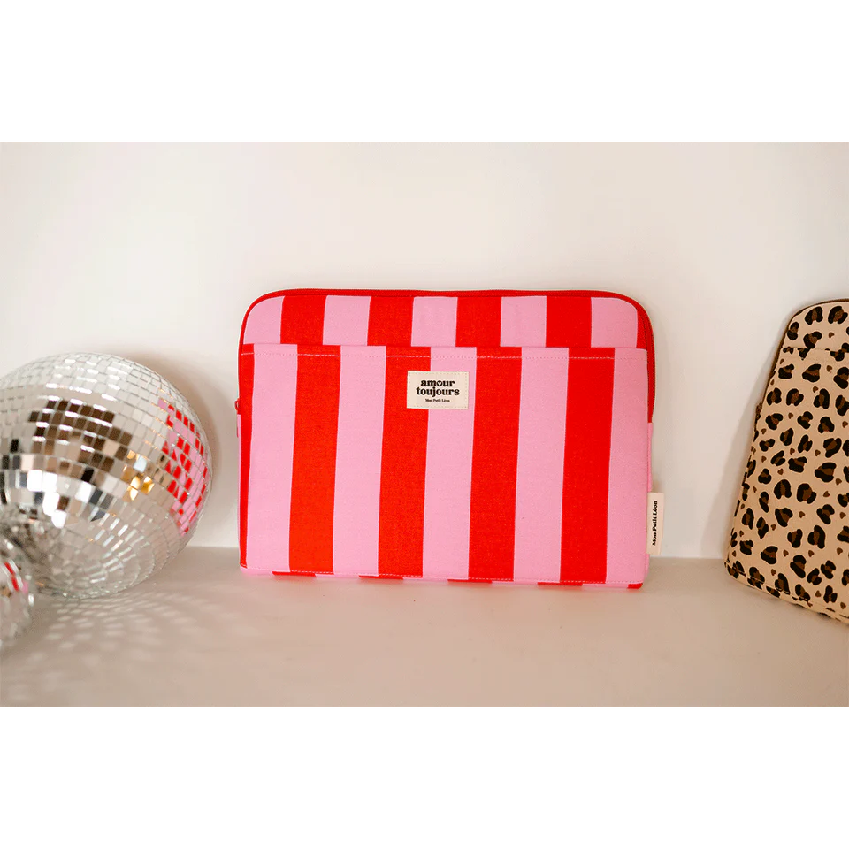 Housse d'ordinateur - Rayures rose et rouge