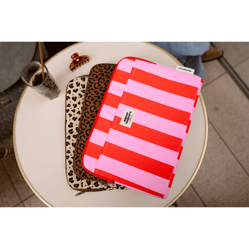Housse d'ordinateur - Rayures rose et rouge