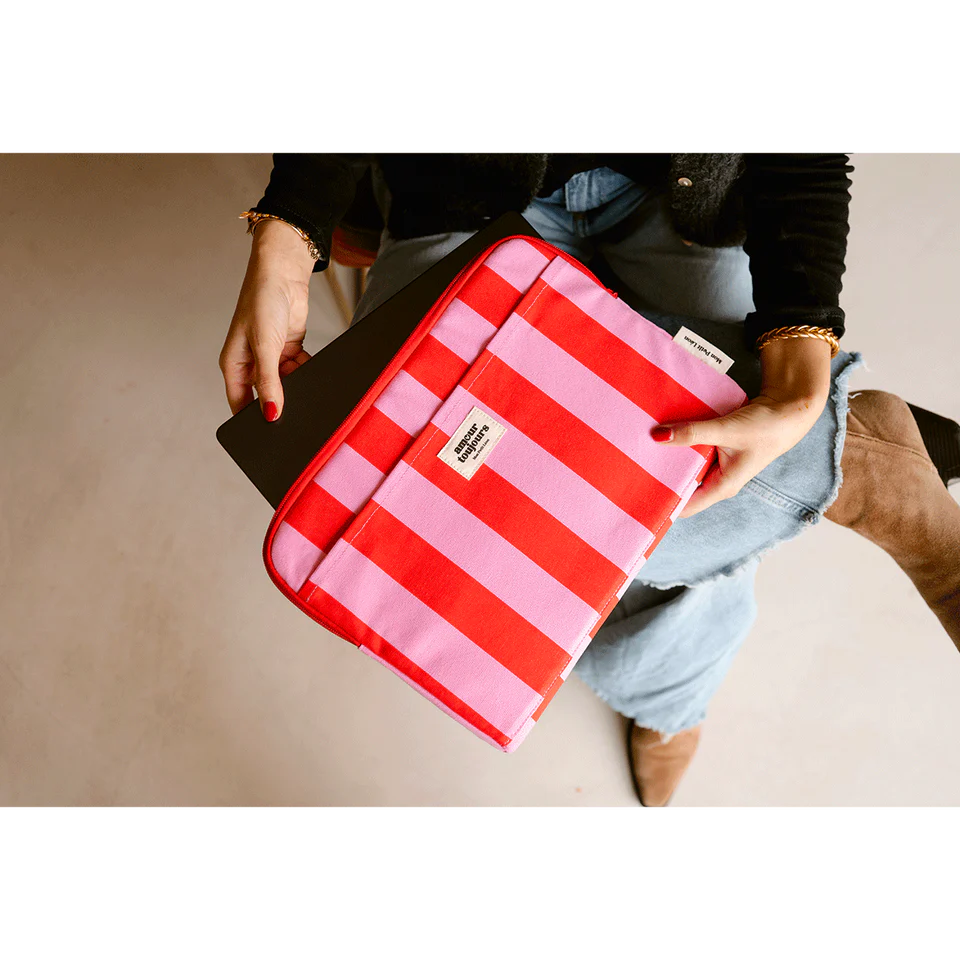Housse d'ordinateur - Rayures rose et rouge