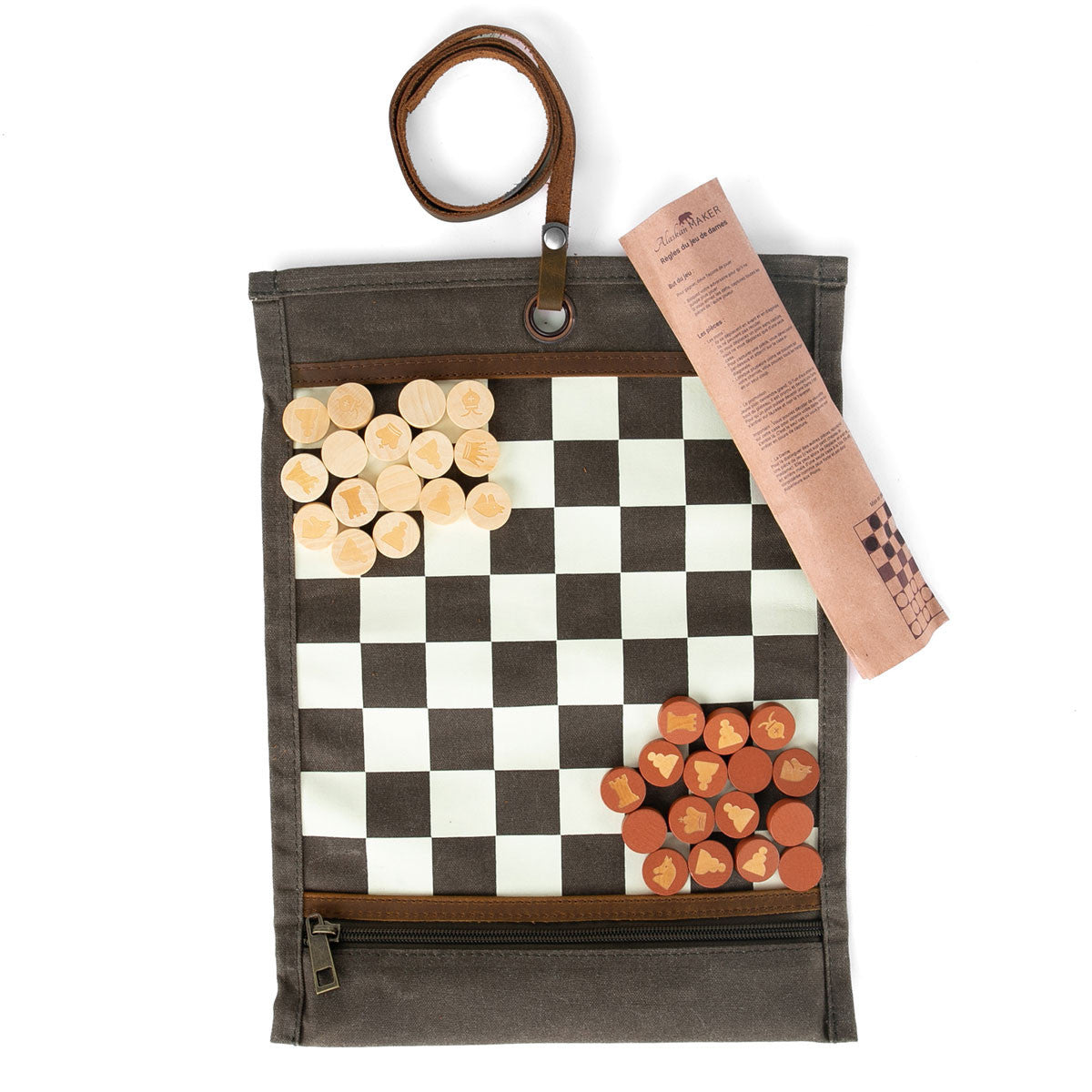 Jeu d'échec & Dames de voyage ROOK Kaki