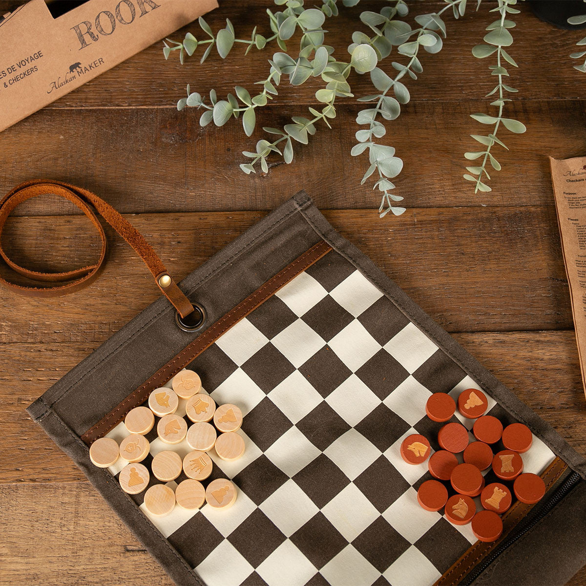 Jeu d'échec & Dames de voyage ROOK Kaki