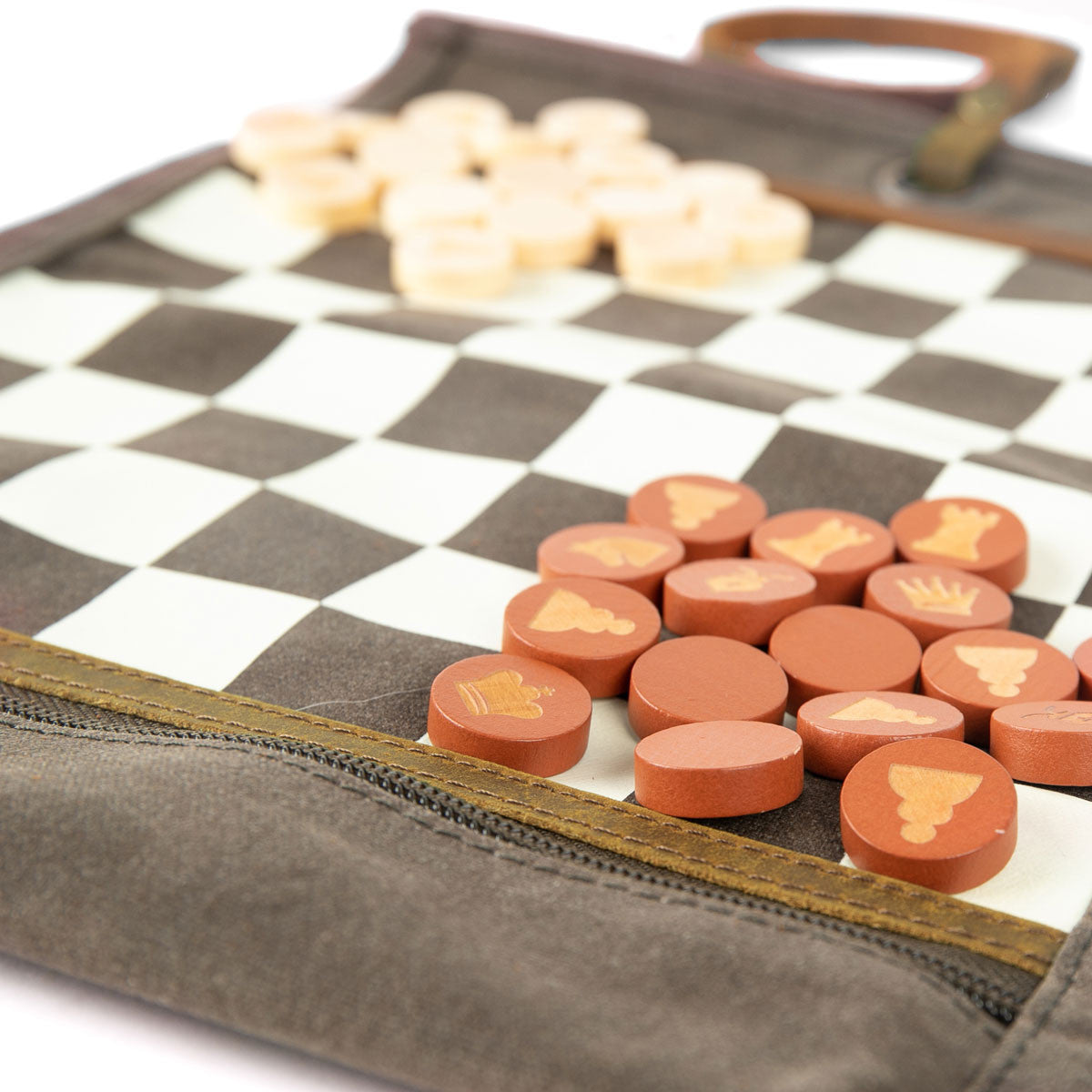Jeu d'échec & Dames de voyage ROOK Kaki