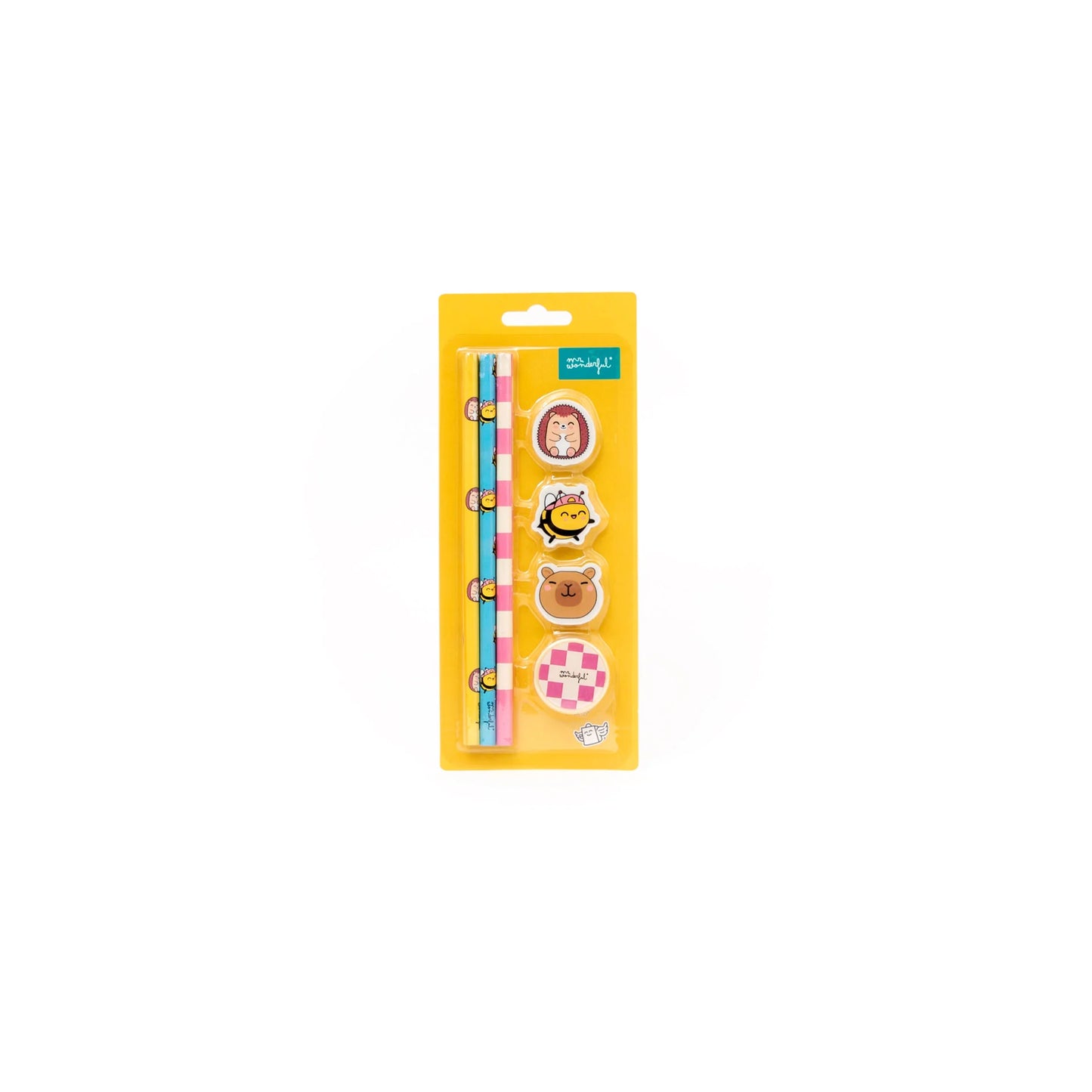 Set de 3 crayons + 3 gommes + 1 taille-crayon – Wonder Comic