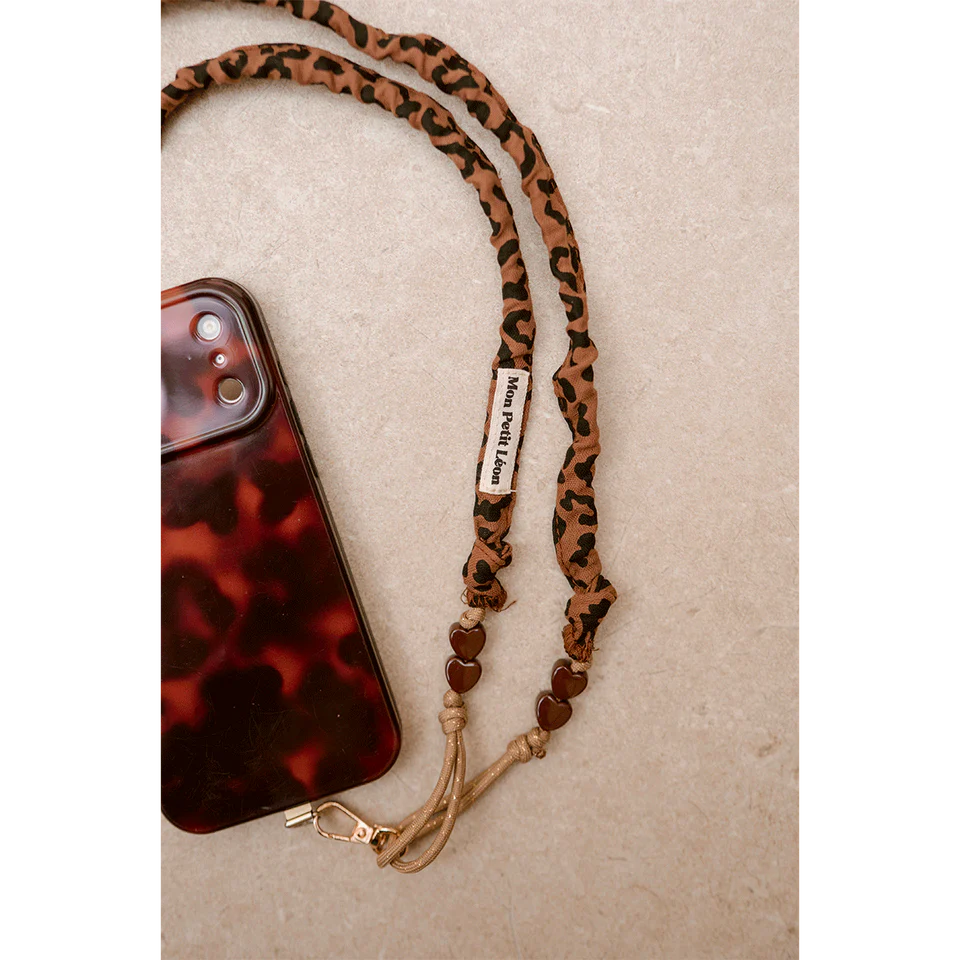 Sangle de téléphone Billie - Léopard Marron cordon Beige