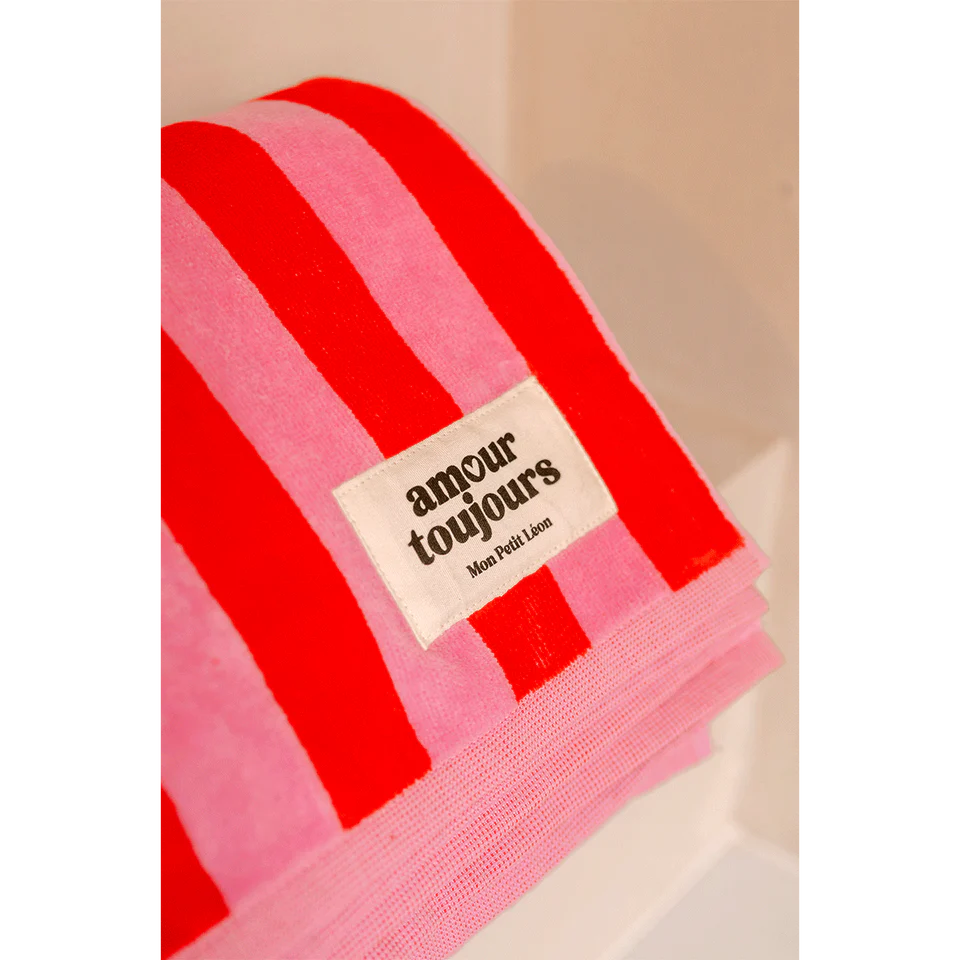 Serviette de bain rayures rose et rouge