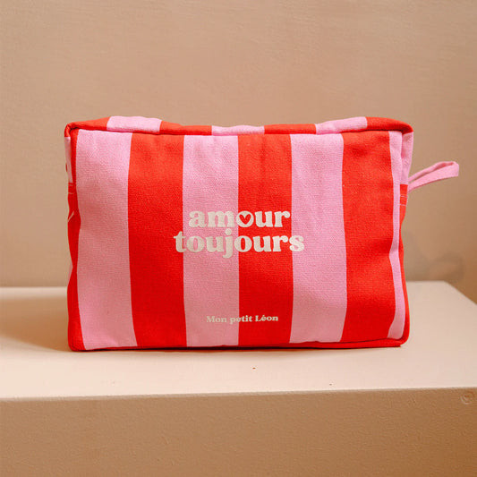 Trousse de toilette coton - Rayures rose et rouge, Amour toujours